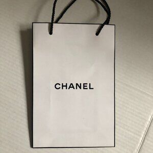 Chanel small white paper gift bag drawstring closure VG condition